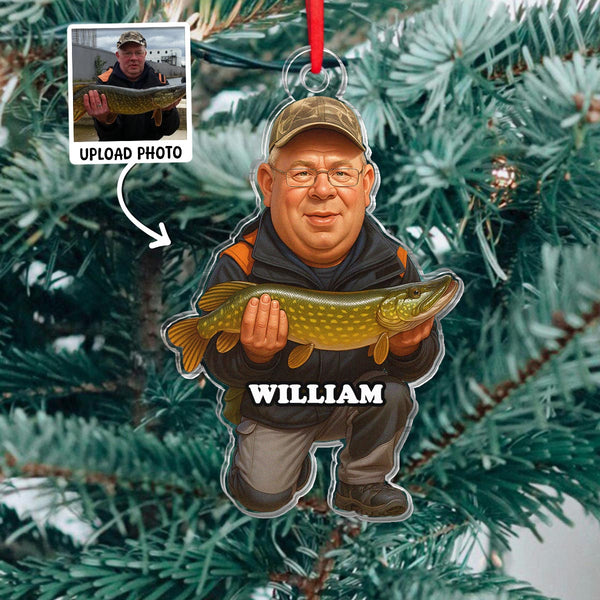 Custom Photo Of Fisherman - Personalized Acrylic Ornament - Christmas Gift For Family Member, Fisherman