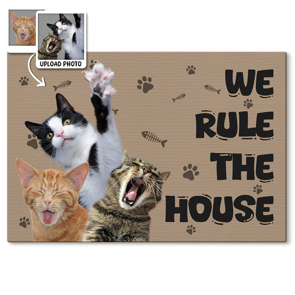 Here We Play House Rules - Custom Photo Doormat - Gift For Pet Owners, Pet Lovers