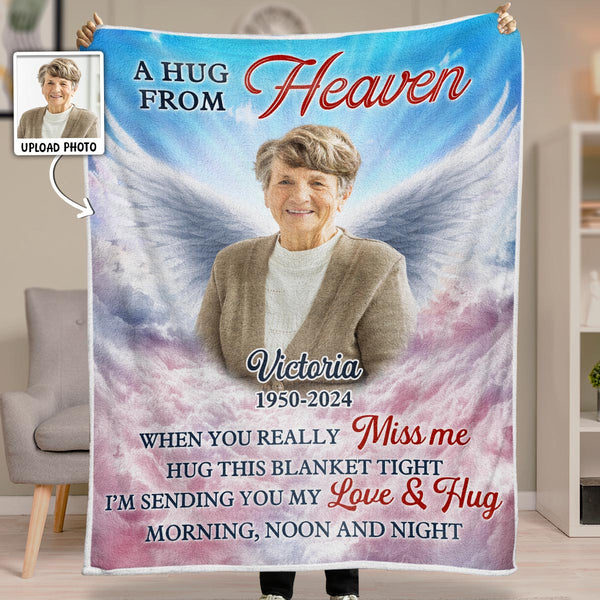 Custom Photo Angel Wings A Hug From Heaven - Personalized Customized Blanket - Memorial Gift For Family Members