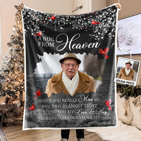 Custom Photo A Hug From Heaven - Memorial Personalized Photo Blanket - Christmas Gift, Sympathy Gift For Family Members