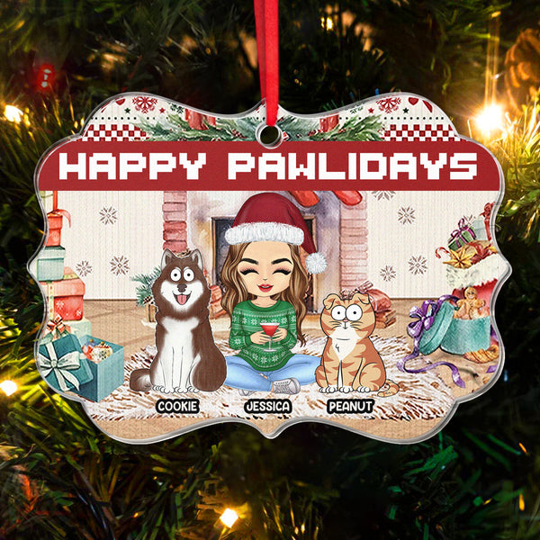 Happy Pawlidays - Personalized Customized Acrylic Ornament - Christmas Gift For Pet Lover, Dog Lover, Cat Lover
