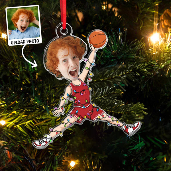 Custom Photo Basketball Player Christmas - Personalized Acrylic Ornament - Christmas Gift For Family Member, Siblings, Friends