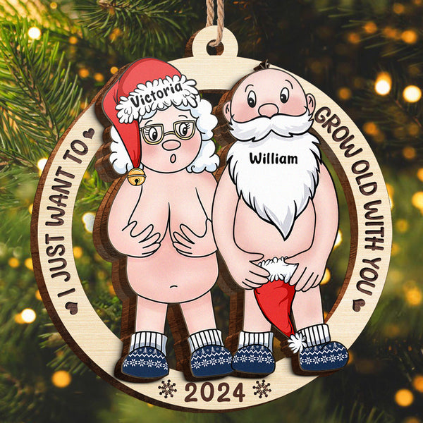 Christmas Funny Old Couple Ornament - Personalized 2-Layered Wooden Ornament - Christmas Gift For Couples, Elder Couples