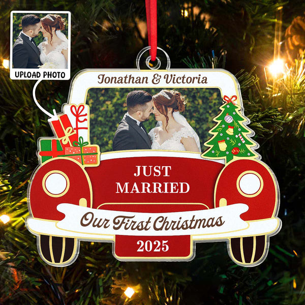 Custom Photo Our First Christmas Married - Personalized Acrylic Ornament - Christmas Gift For Parents, Couples, Family Members