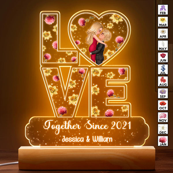 Couple Romantic Love Custom Flower - Customized Personalized 3D LED Light - Thoughtful Gift for her, Gift for him