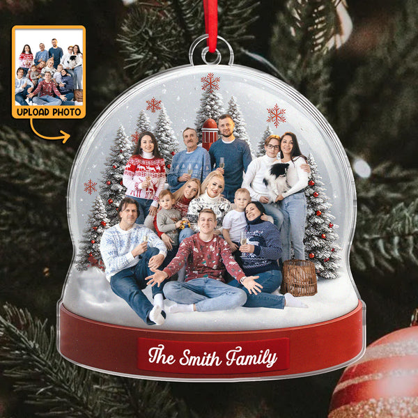 Custom Family Photo Christmas 2D Flat Snow Globe - Personalized Acrylic Ornament - Christmas Gift For Family Members