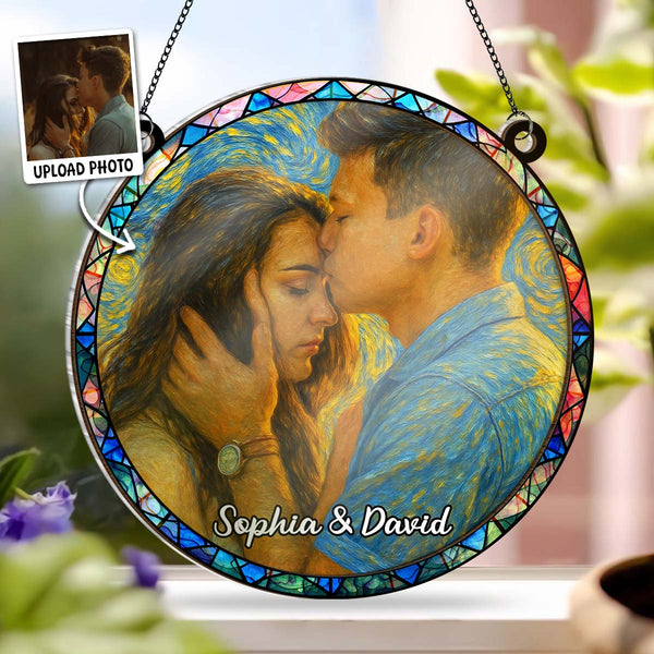 Custom Couple Photo Starry Night - Personalized Acrylic Window Suncatcher Ornament - Gift For Couple, Him, Her