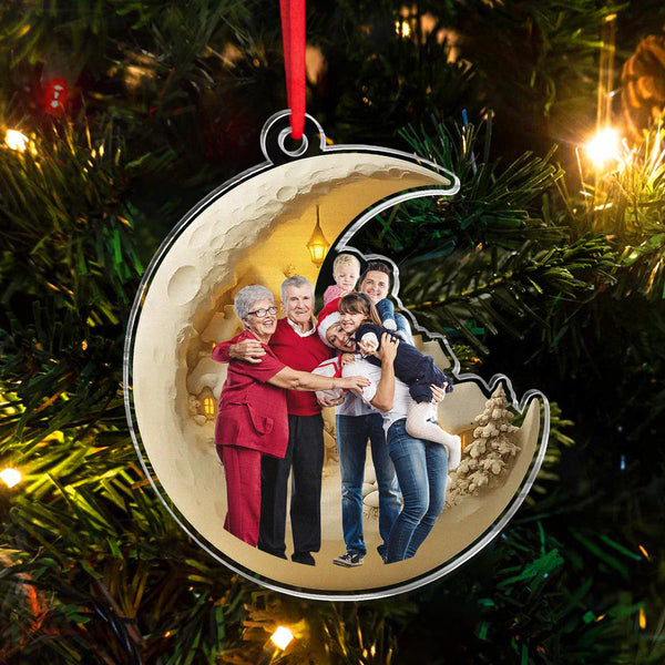 Custom Family Photo Under the Moon - Personalized Acrylic Ornament - Christmas Gift For Parents, Family Members, Friends