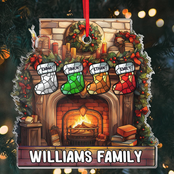 Christmas Stocking On Fireplace Family - Personalized Customized Acrylic  Ornament - Gift For Family