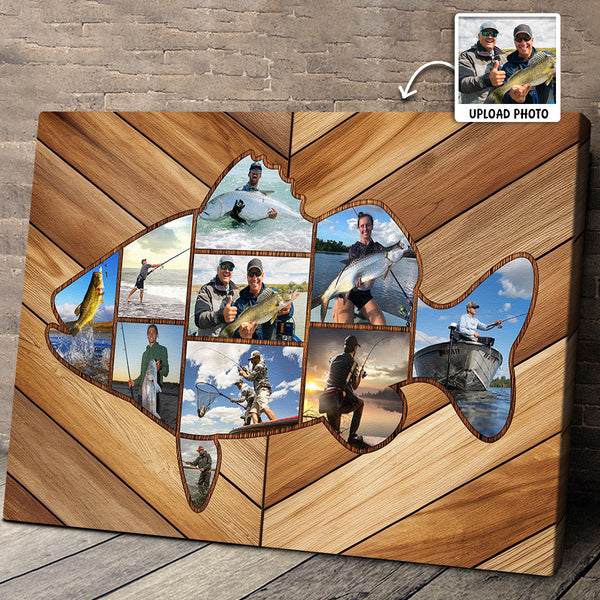 Fish Shaped Custom Photo Canvas - Personalized Customized Canvas - Gift For Family Members, Fishing Memories Idea