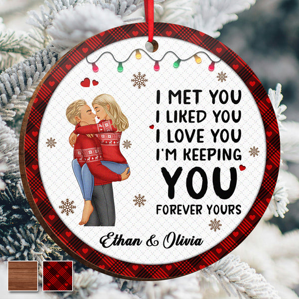 I Meet You, I Liked You, I Love You - Personalized Wooden Cutout Ornament - Gift For Couple Husband Wife