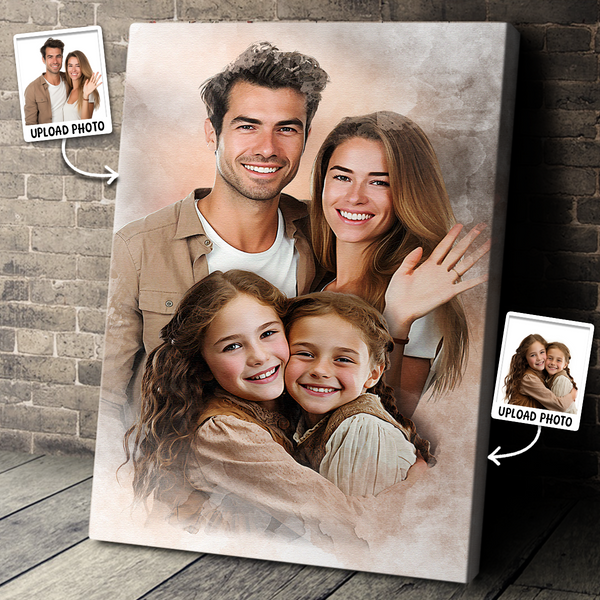 Personalized Watercolor Painting Of Loved Ones, Custom Commemorative Family Portrait From Photo, Thoughtful Bereavement Art, Personalized Customized Canvas Gift For Grandpa