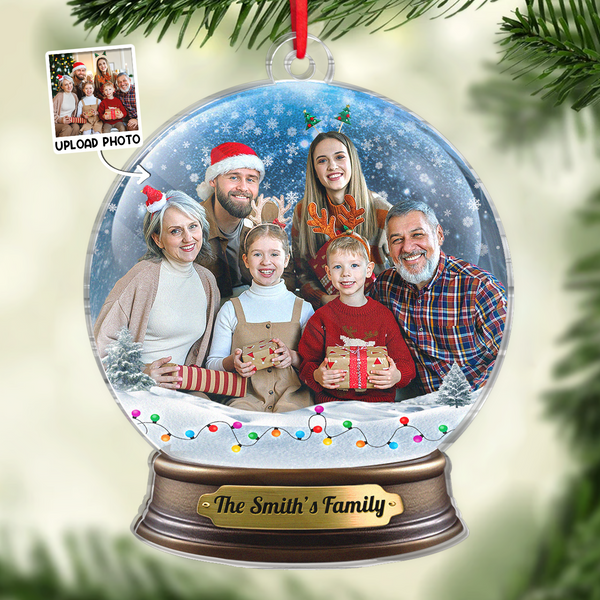 Custom Photo Family Snow Globe - Personalized Custom Acrylic Ornament - Christmas Gift For Family