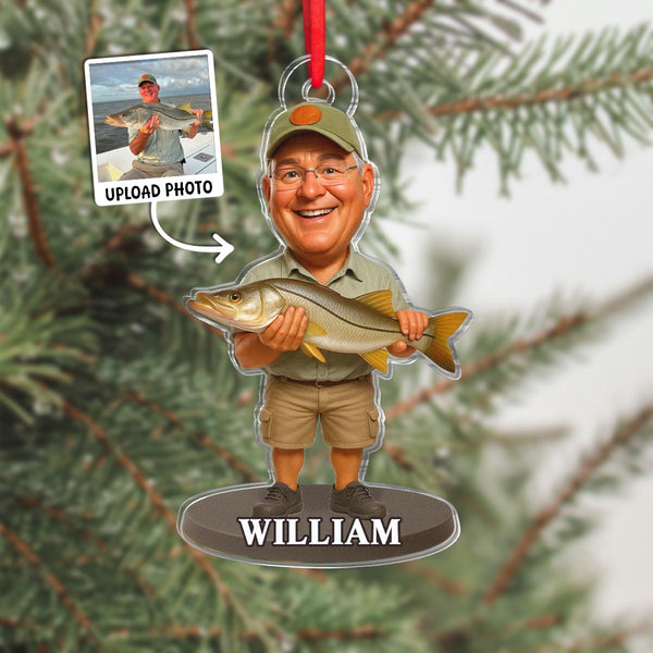 Custom Photo Funny Fisherman - Personalized Acrylic Ornament - Christmas Gift For Family Member, Fisherman, Friends