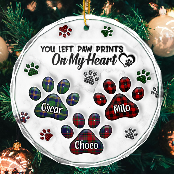 Paw Prints On My Heart - Personalized Glass Ornament - Gift For Pet Lovers, Dog Lovers, Cat Lovers