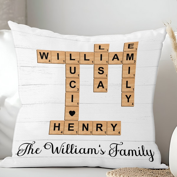 Family Christmas Decor Crossword Puzzle Art - Personalized Pillow - Gift For Family