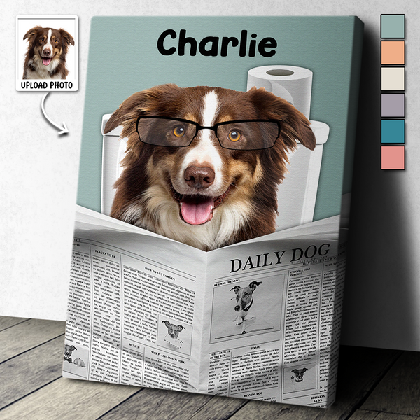 Custom Photo Dog Reading Newspaper - Personalized Customized Canvas - Gift For Pet Lovers