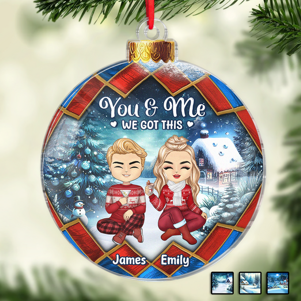 You & Me - Customized Personalized Snow Ball Acrylic Ornament - Christmas Gift For Couple Husband Wife