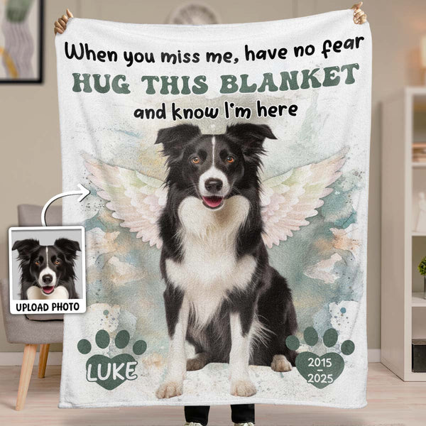 Custom Photo Hug This Blanket And Know I'm Here - Personalized Customized Blanket - Memorial Gift For Pet Lovers, Pet Loss