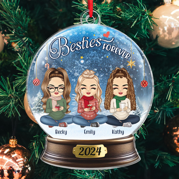 Sister Forever - Customized Personalized Snow Ball Acrylic Ornament - Christmas Gift For Bestie Best Friend