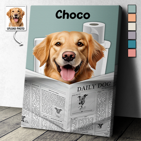 Custom Photo Dog Reading Newspaper - Personalized Customized Canvas - Funny Gift For Pet Lovers