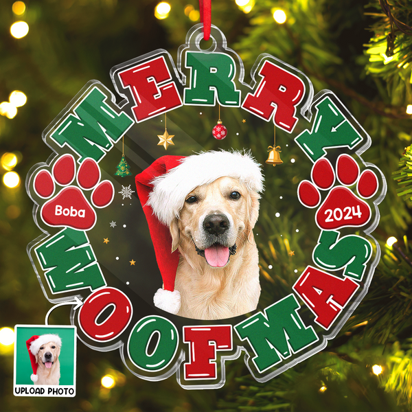 Custom Photo Meowy Catmas Merry Woofmas - Customized Personalized Acrylic Ornament - Christmas Gift For Dog Lovers, Pet Lovers