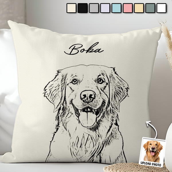 Pencil Drawing Styple Custom Photo Pillow - Customized Personalized Pillow - Gift For Pet Lovers, Dog Lovers, Cat Lovers