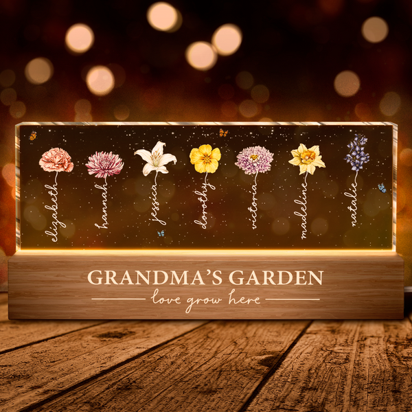 Custom Flower Grandma's Garden - Personalized Acrylic LED Night Light - Gift For Family Members