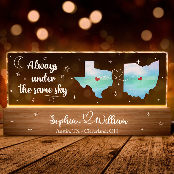 Always Under The Same Sky - Customized Personalized Acrylic LED Night Light - Gift For Couple Husband Wife Family