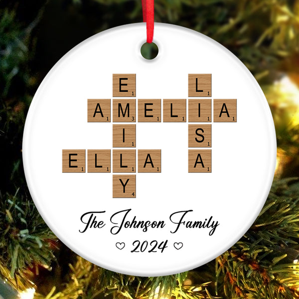 Family Crossword Puzzle Art Ornament - Customized Personalized Ceramic Ornament - Christmas Gift For Family Members