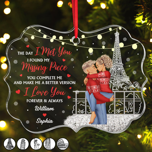 I Found My Missing Piece Couples Christmas - Customized Personalized Acrylic Ornament - Christmas Gift For Couple