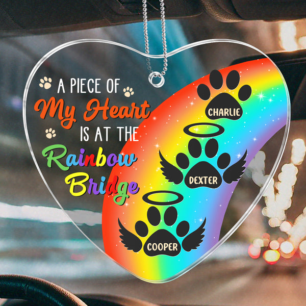 Paw Print At The Rainbow Bridge - Customized Personalized Acrylics Car Ornament - Sympathy Gift For Pet Owners, Pet Lovers