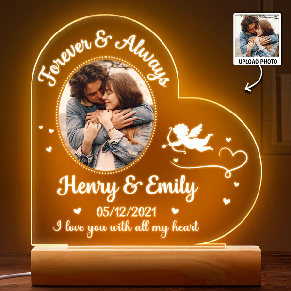 Custom Photo I Love You With All My Heart - Customized Personalized 3D LED Light - alentine's Day Gift For Husband Wife, Anniversary