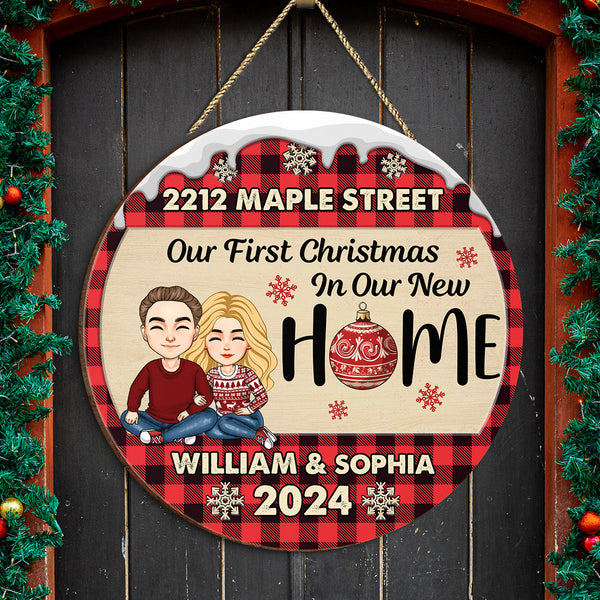 Our First Christmas In Our New Home - Customized Personalized Door Sign - Christmas Gift For Couple Husband Wife