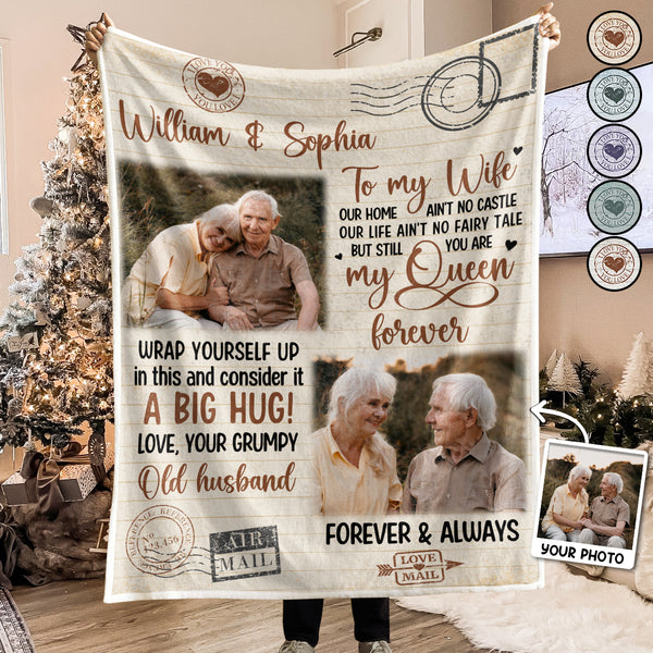 Custom Photo Vintage Style Blanket - Personalized Photo Blanket - Gift For Elder Couple, Husband Wife