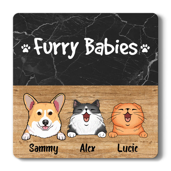 Custom Pet - My Furry Babies - Personalized Custom Square Marble Wood Coaster Gift For Dog Mom, Pet Lovers