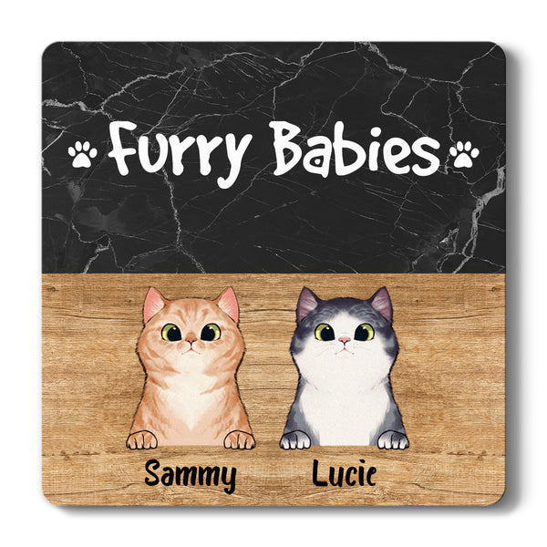 Custom Cat - My Furry Babies - Personalized Custom Square Marble Wood Coaster Gift For Cat Mom, Pet Lovers