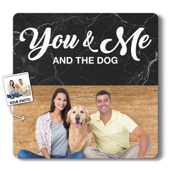 Custom Photo - You & Me And The Dog - Personalized Custom Square Marble Wood Coaster Christmas Family Gift For Couple, Dog Lover