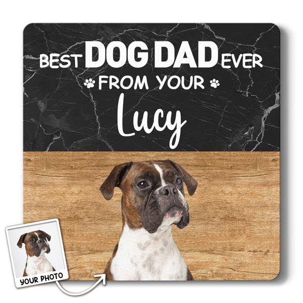 Custom Photo - Best Dog Dad Ever - Personalized Custom Square Marble Wood Coaster Christmas Gift For Him, Dog Lover