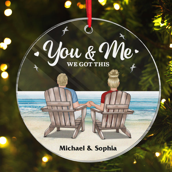 Back View Couple Sitting Beach Landscape - Personalized Customized Ornament - Gift For Couple