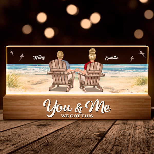 Couple Sitting At Beach -  Customized Personalized Acrylic LED Night Light - Gifts For Couple