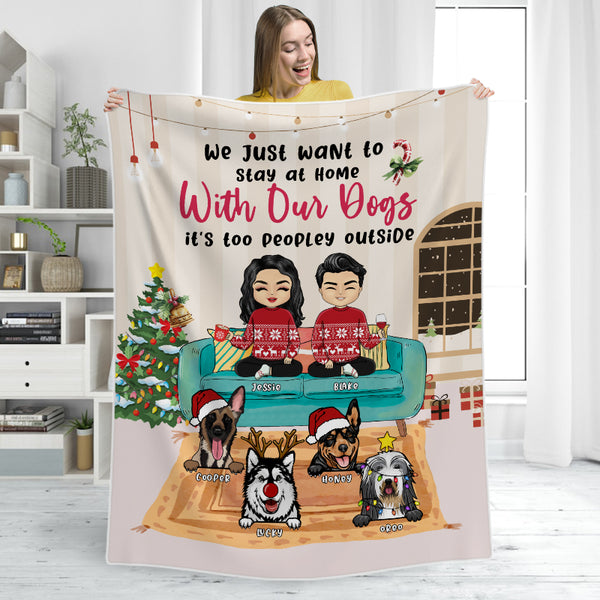 Stay Home With Our Dogs - Personalized Flannel Blanket - Christmas Gifts For Couples, Dog Lovers
