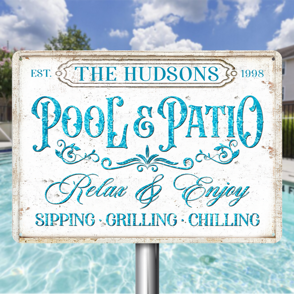 Pool & Patio Poolside Outdoor Decor Personalized Custom Metal Sign
