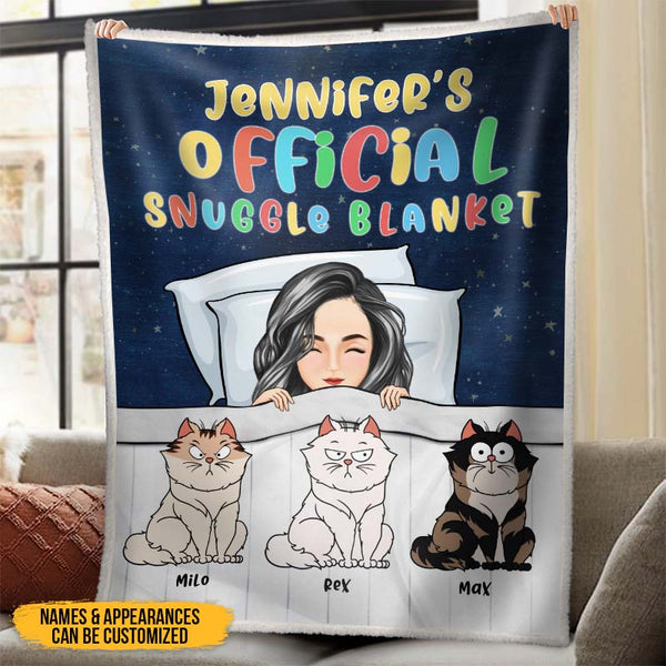 Personalized Fleece Blanket Official Snuggle Blanket Funny Cartoon Cats - Gift For Cat Lovers, Cat Moms
