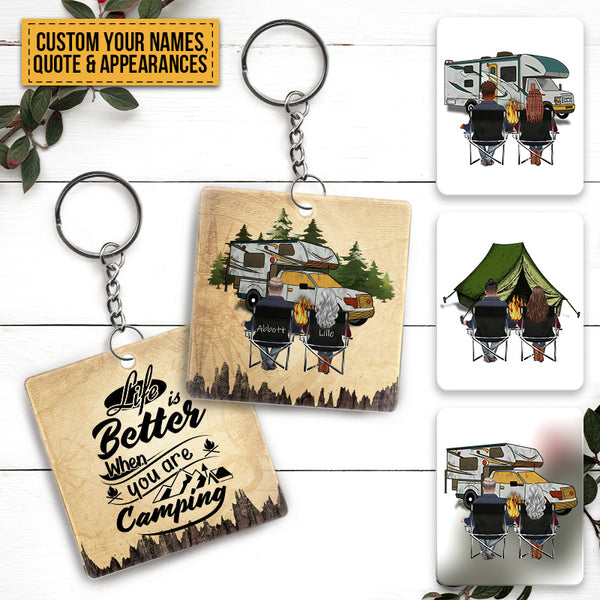 Personalized Custom Keychain Husband And Wife Camping Partners For Life - Gift For Camping Lovers