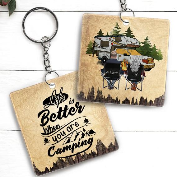 Personalized Custom Keychain Husband And Wife Camping Partners For Life - Gift For Camping Lovers