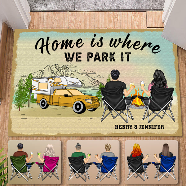 Home Is Where We Park It - Personality Customized Doormat - Gift For Camping Couple - Valentine's Day Gift For Husband Wife
