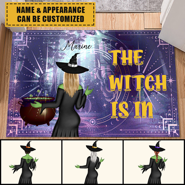 The Witch Is In - Halloween Doormat - Custom Halloween Decorations Gifts For Friends, Witch Gift Personalized Custom Doormat