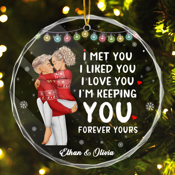 I Meet You - Customized Personalized Glass Ornament - Christmas Gift For Couple Husband Wife