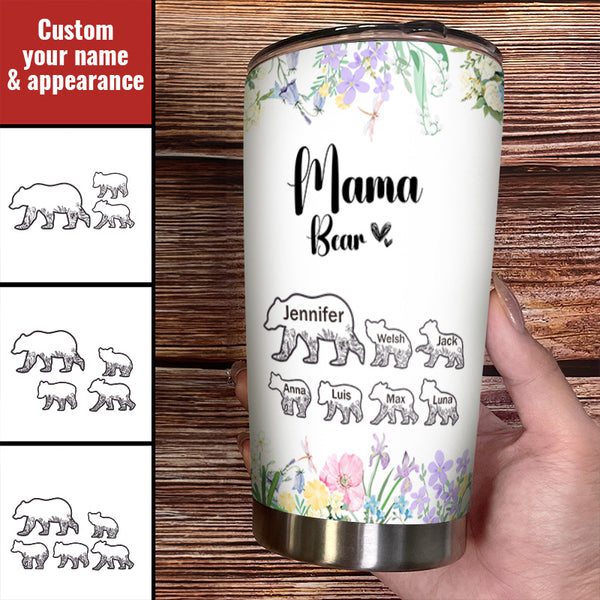Floral Mama Bear  - Personalized Customized Tumbler Gift For Mother